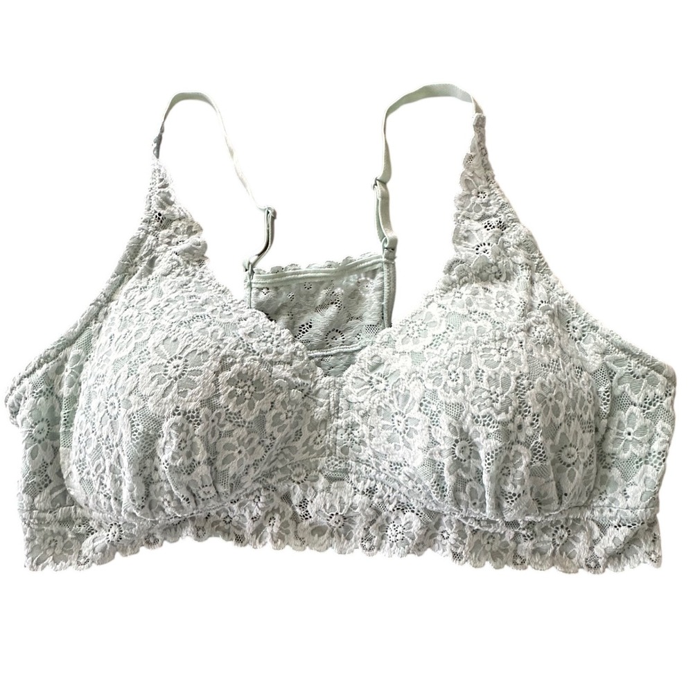 Aerie Mint Green Floral Lace Bralette Adjustable Straps Racerback XL